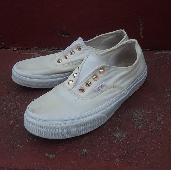 Vans Shoes Girls White With Gold Studs Poshmark